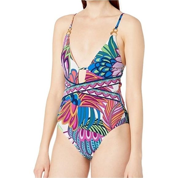 🆕️💥Trina Turk V-Front Keyhole Halter One Piece - Picture 1 of 6